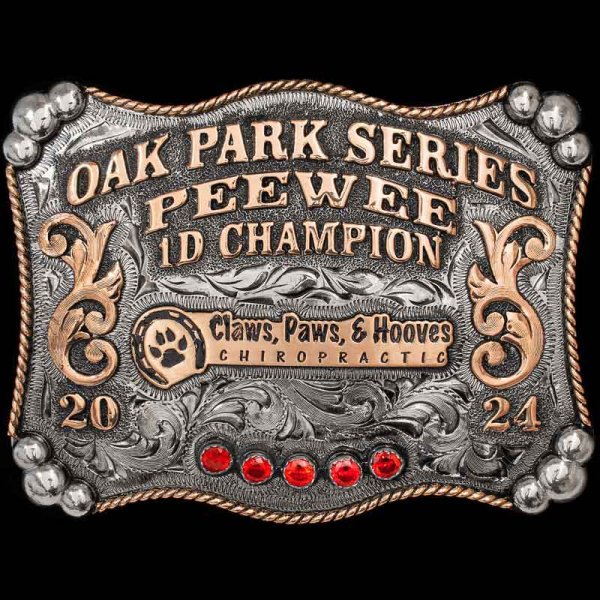 Our Grizzly Belt Buckle roars its statement with absolute western classiness. Built on a hand engraved and matted antiqued silver base for showcasing your personalized trophy lettering and custom logo!